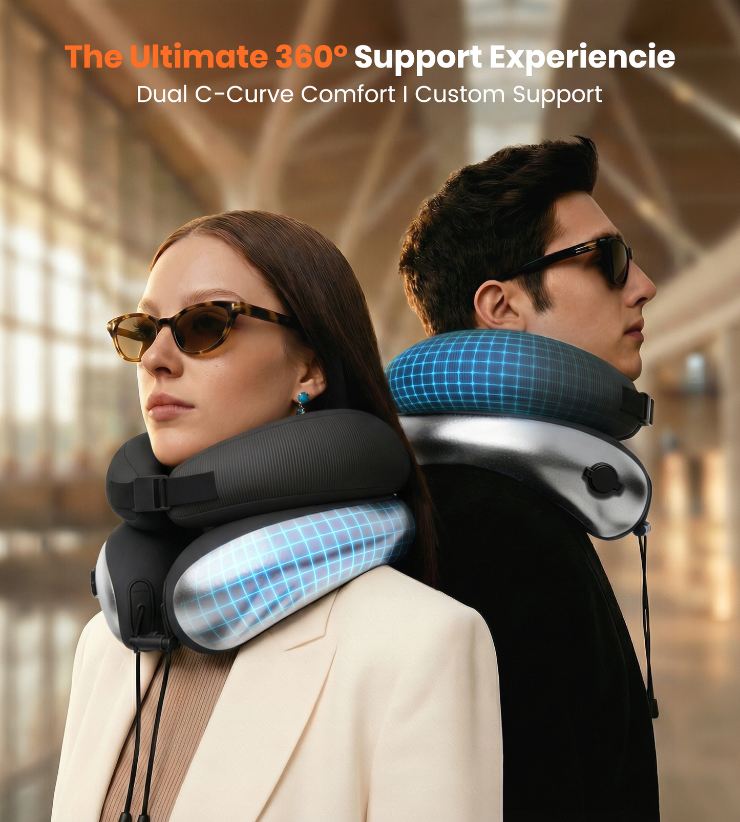 Neck Pillow for Traveling, Travel Pillows for Airplanes, Adjustable Neck Pillow Airplane Travel Essentials - Patented | Inflatable Loop & Memory Foam for 360° Ergonomic Support (Basic-Black)