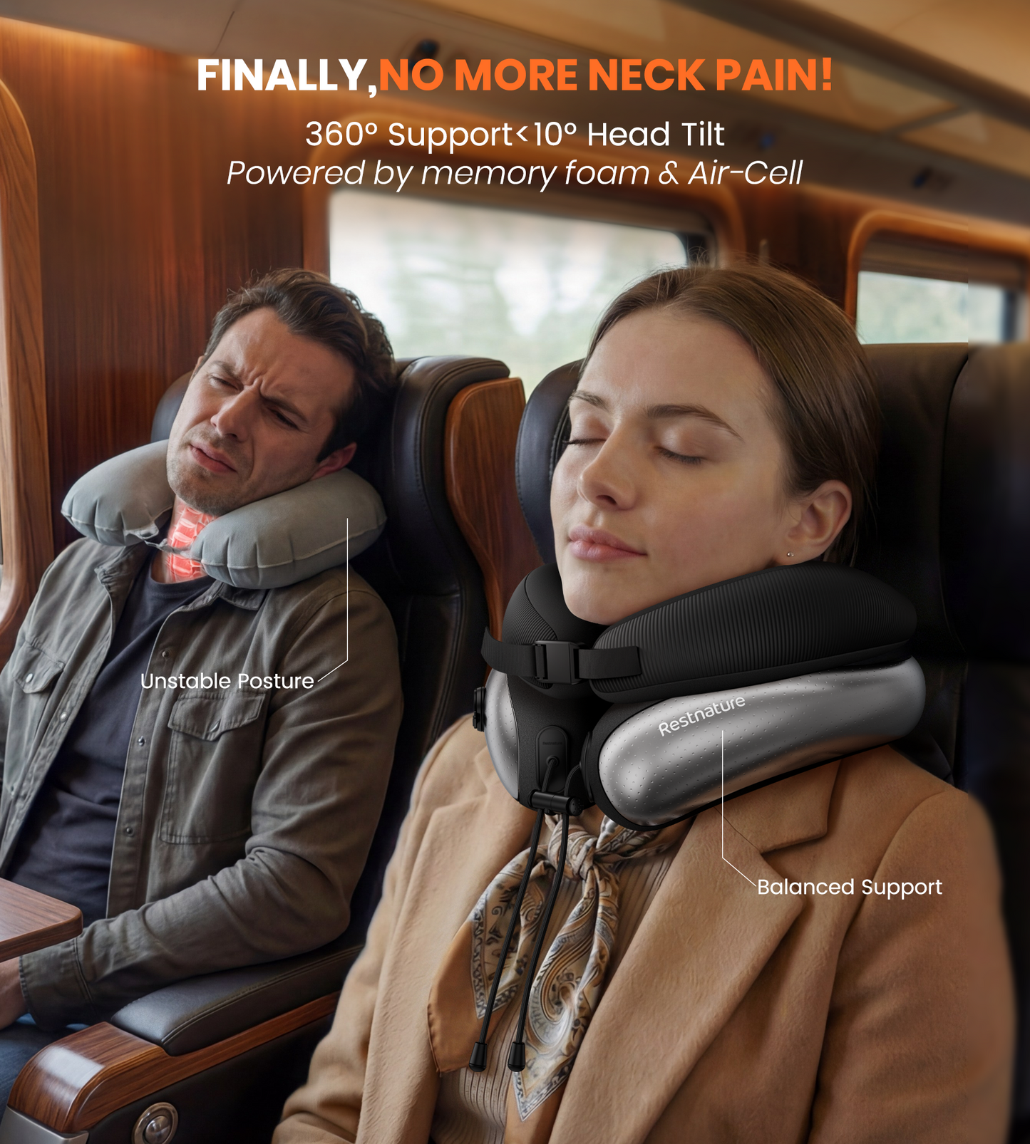 Neck Pillow for Traveling, Travel Pillows for Airplanes, Adjustable Neck Pillow Airplane Travel Essentials - Patented | Inflatable Loop & Memory Foam for 360° Ergonomic Support (Basic-Black)