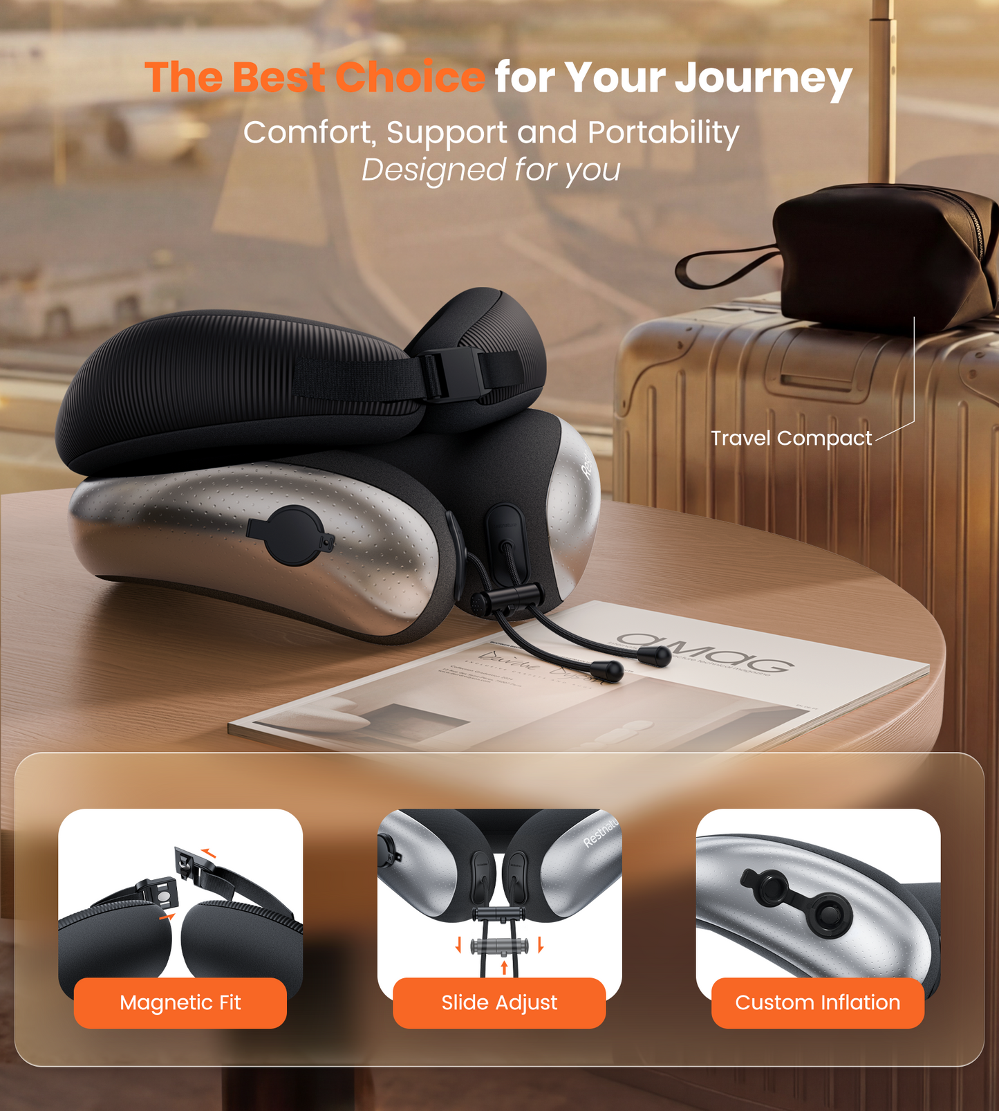 Neck Pillow for Traveling, Travel Pillows for Airplanes, Adjustable Neck Pillow Airplane Travel Essentials - Patented | Inflatable Loop & Memory Foam for 360° Ergonomic Support (Basic-Black)