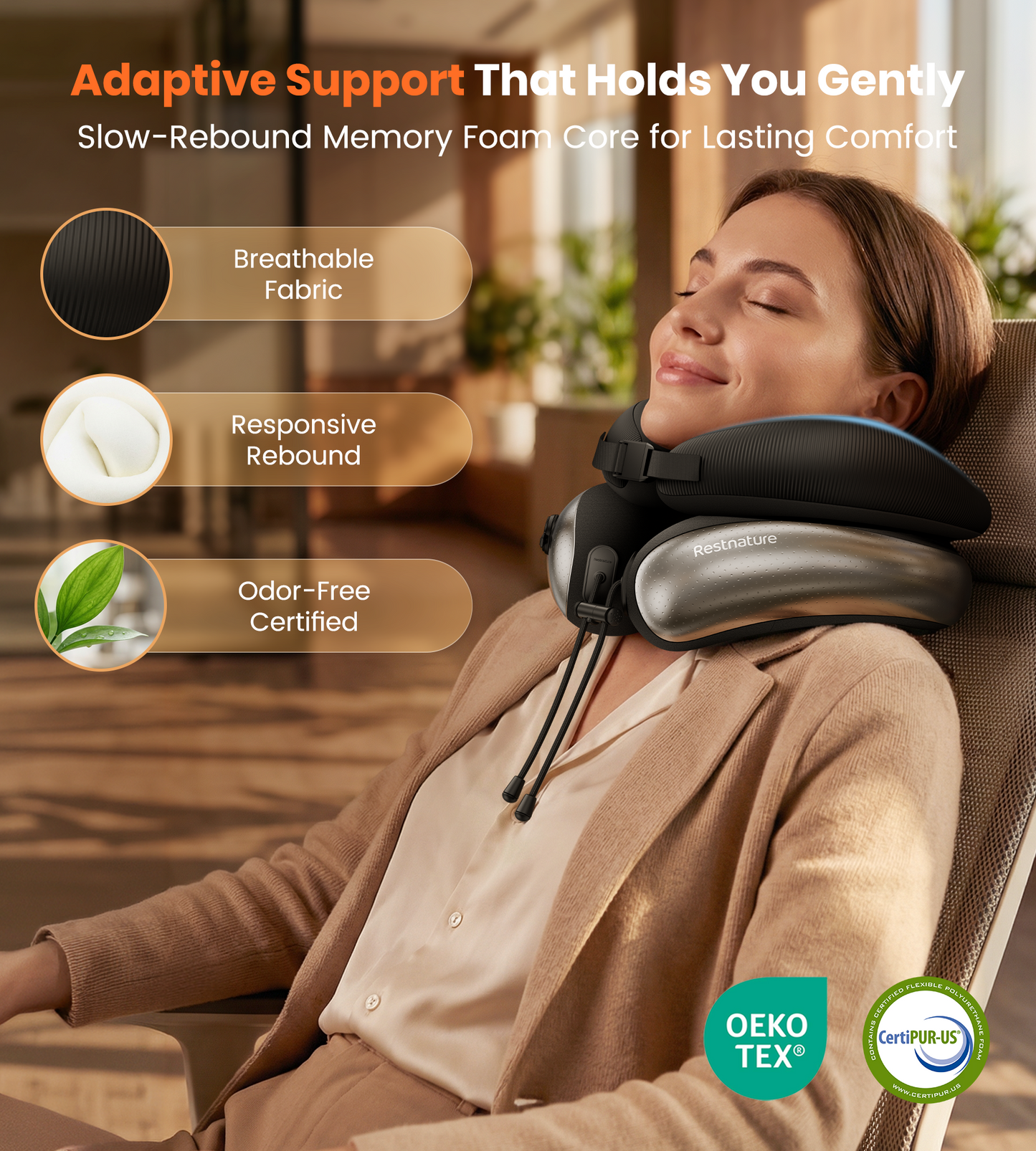 Neck Pillow for Traveling, Travel Pillows for Airplanes, Adjustable Neck Pillow Airplane Travel Essentials - Patented | Inflatable Loop & Memory Foam for 360° Ergonomic Support (Basic-Black)